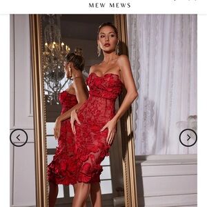 Red Floral Strapless Dress